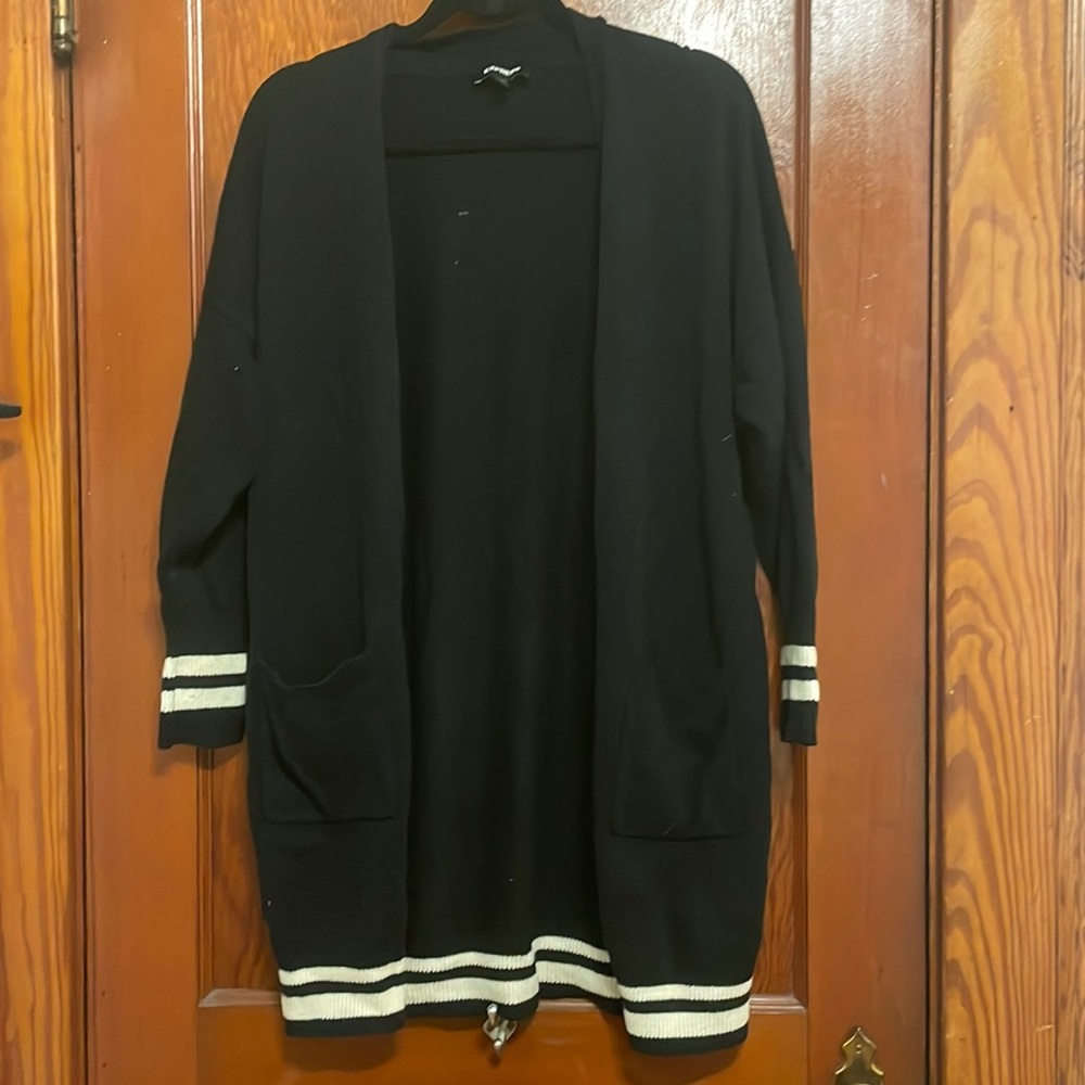Navy blue and white striped cardigan